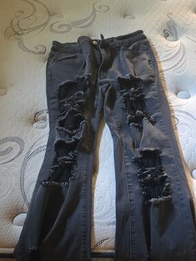 Black Distressed Women’s Jeans - Casual Ripped Style
